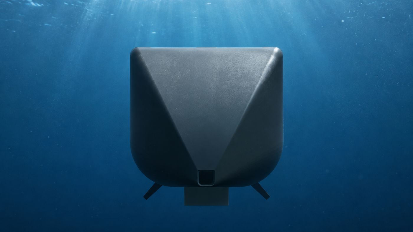 Bow on and submerged — the small deck radius over the deep forefoot