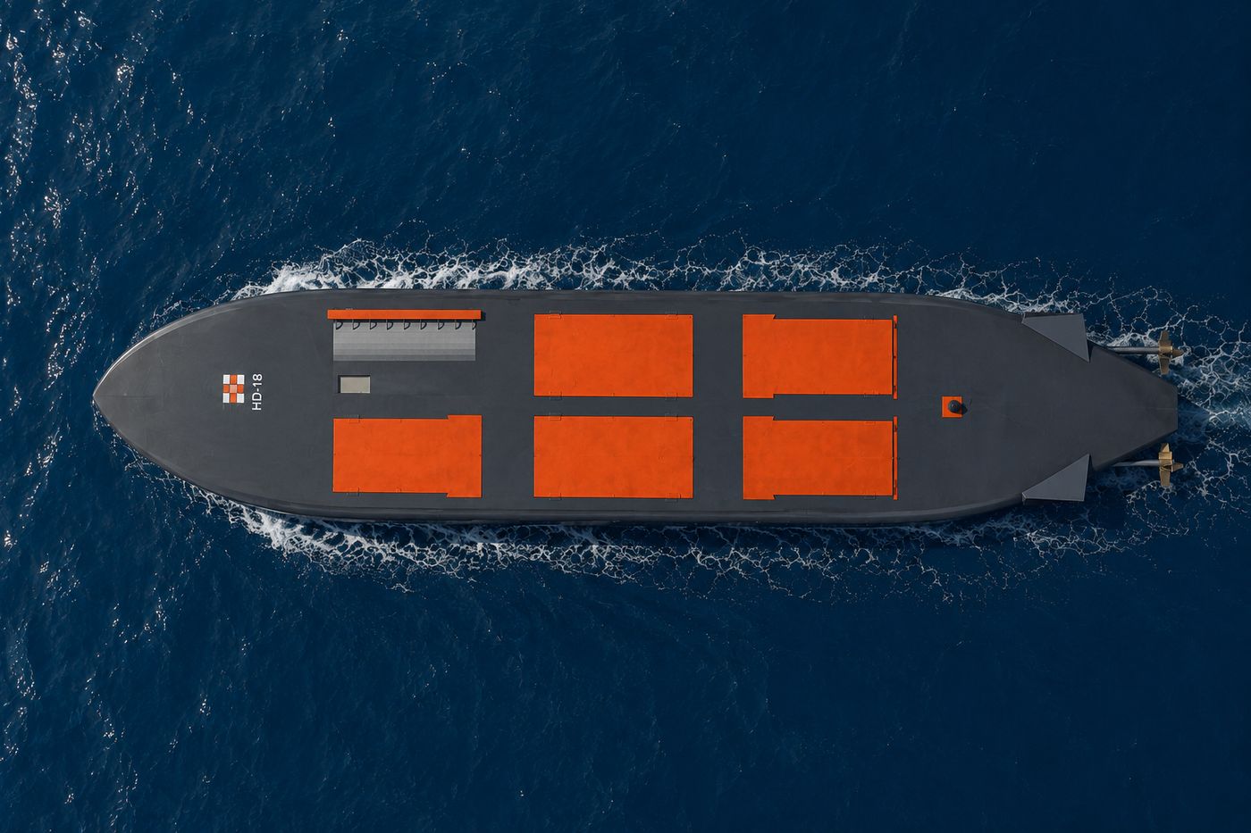 Deck plan from above — six hatches in three pairs, one pair per compartment